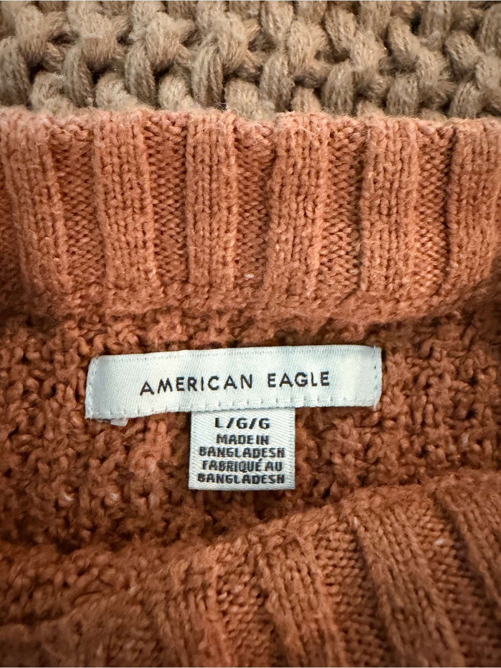 AE Oversized Waffle Knit Crewneck Sweater - Camel/Brown - Picture 3 of 3